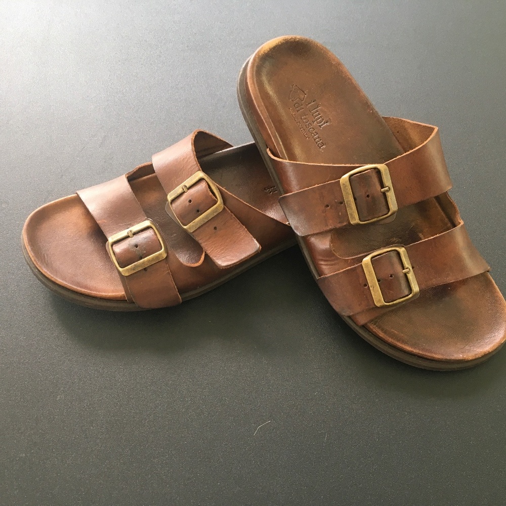 Handmade Italian leather double buckle Sandals - I Lupi Di Toscana